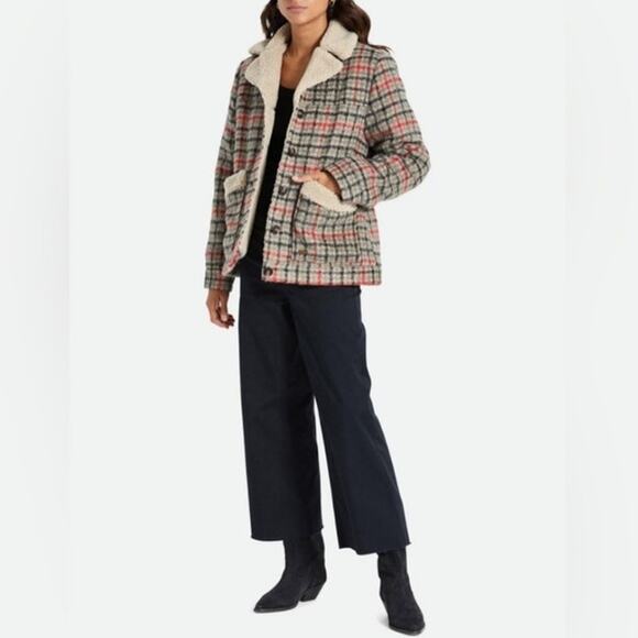 Brixton Nouvelle Plaid Sherpa Peacoat Red Black Vanilla Cozy Fall Winter Chic M - Picture 7 of 16